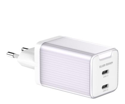 Ładowarka i akumulator SILVER MONKEY sieciowa GaN 65W 2x USB-C Purple
